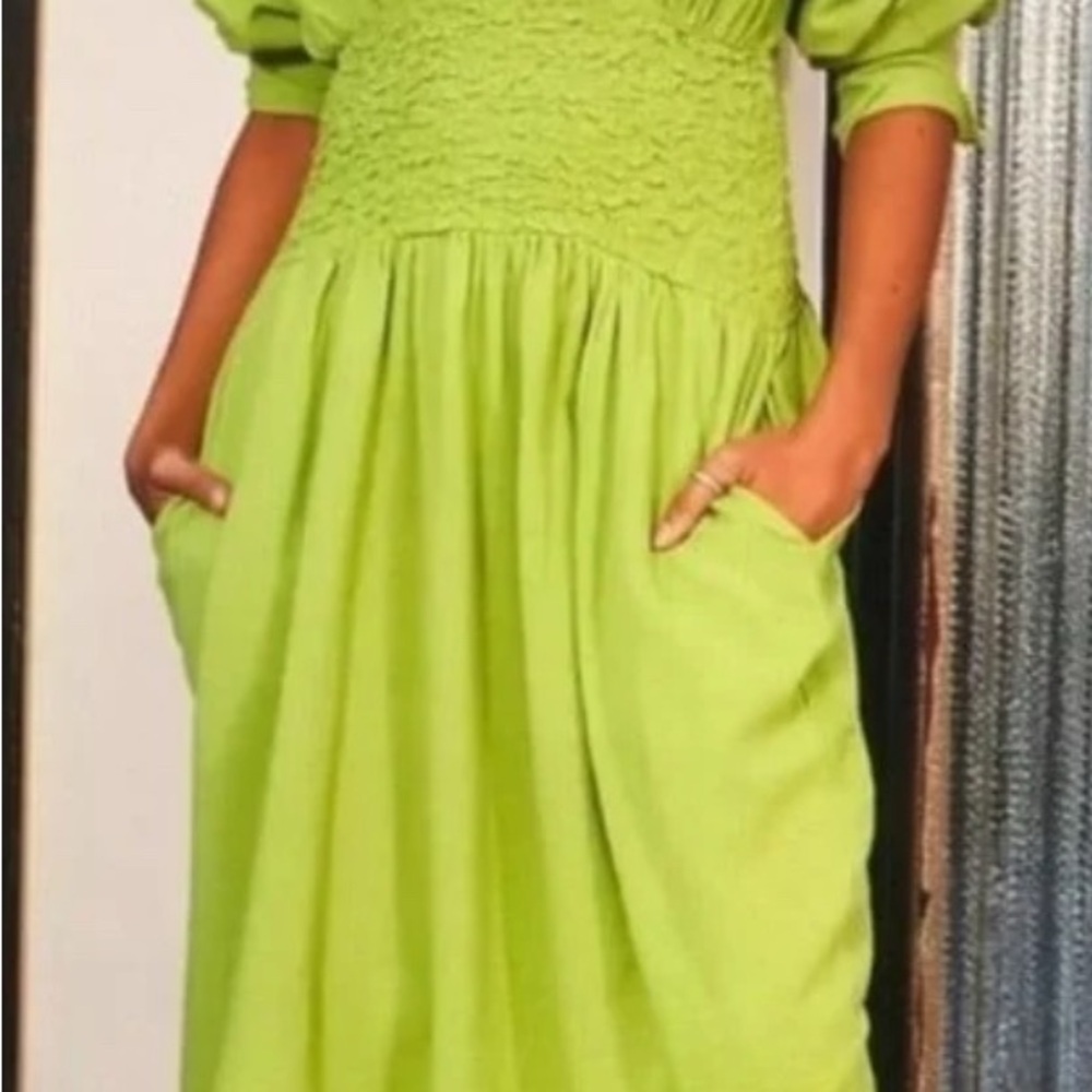 Free People Green Smocked Square Neck Sundress in very good condition!